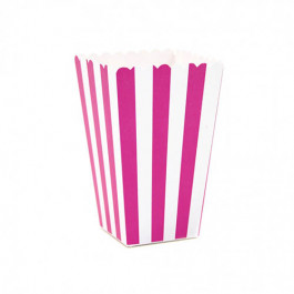 6 Boîtes à Popcorn | Rayées Fuchsia et Blanc 