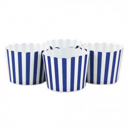 6 Darioles en Carton (Party Cups) | Rayées Bleu Roi et Blanc 