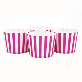 6 Darioles en Carton (Party Cups) | Rayées Fuchsia et Blanc 