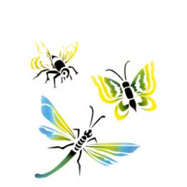 Pochoir, PAPILLON, ABEILLE et LIBELLULE
