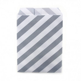 12 Sachets pour Surprises et Friandises | Rayés Gris et Blanc 