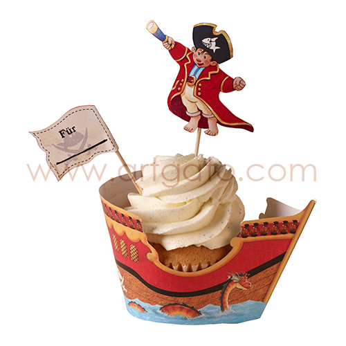 Kit Décor Cupcakes  Pirates (Capt'n Sharky), 24 Caissettes Ø 7 cm