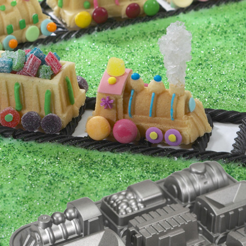 Moule à Gâteau En Silicone Forme De Train - Locomotive + 8 Wagons - Bleu Ciel