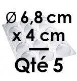 5 Moules à Entremets | 15 DEMI-SPHERES -  Ø 6,8 cm x Prof. 4 cm 