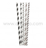 25 Paper Straws| Stripes & Dots Mix - Black and Grey