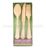 Wood Cutlery, Set of 24 (8 Forks, 8 Knives, 8 Spoons) 