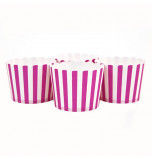 6 Darioles en Carton (Party Cups) | Rayées Fuchsia et Blanc 