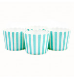 6 Darioles en Carton (Party Cups) | Rayées Turquoise et Blanc 